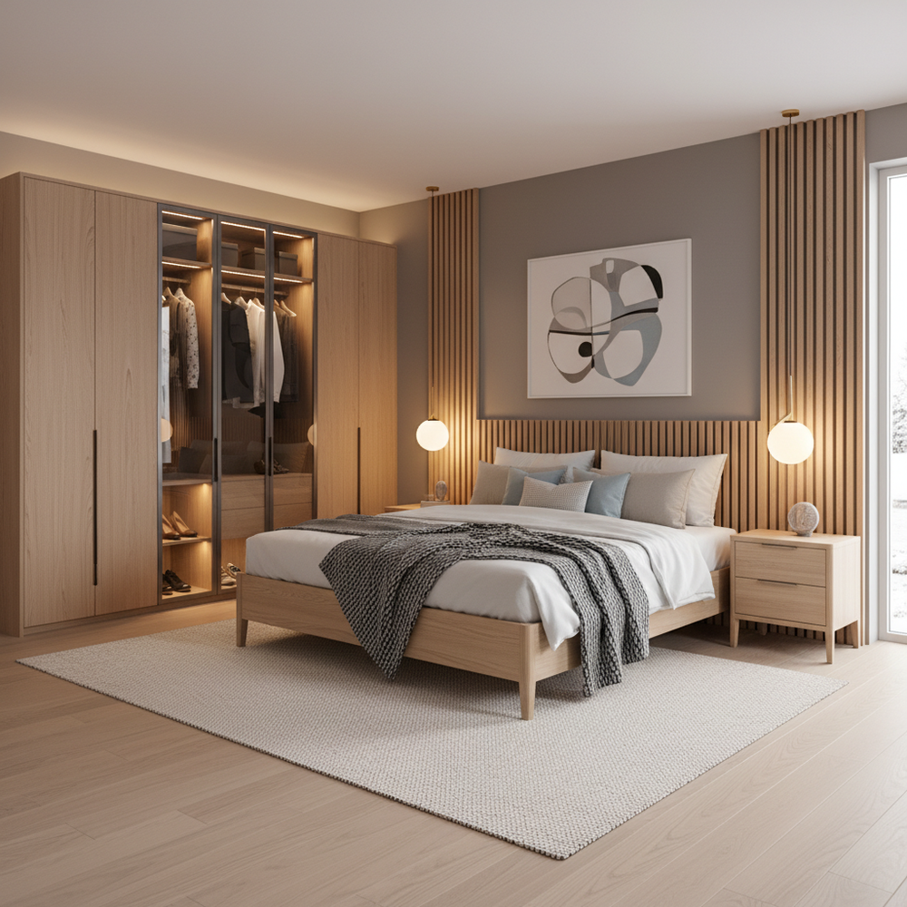 Scandinavian Wooden King Size Master Bedroom