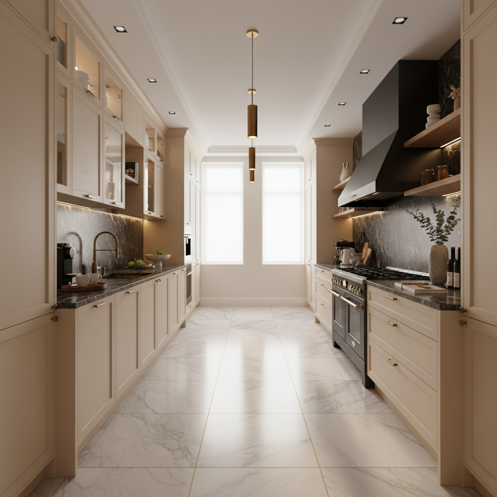 Classic Traditional Parallel Kitchen Design with Granite Countertops