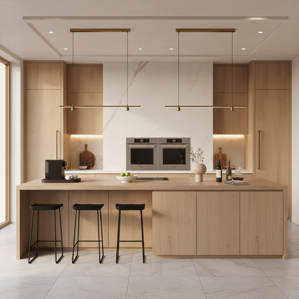 Natural Scandinavian Island Kitchen Design with Wooden Countertops