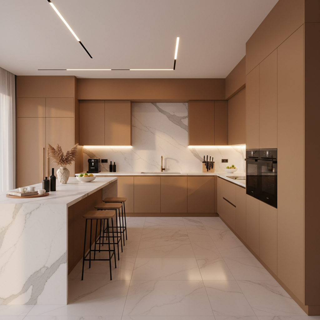 Parmigiano & Mattone Modern Parallel Kitchen Design with Acrylic Cabinets