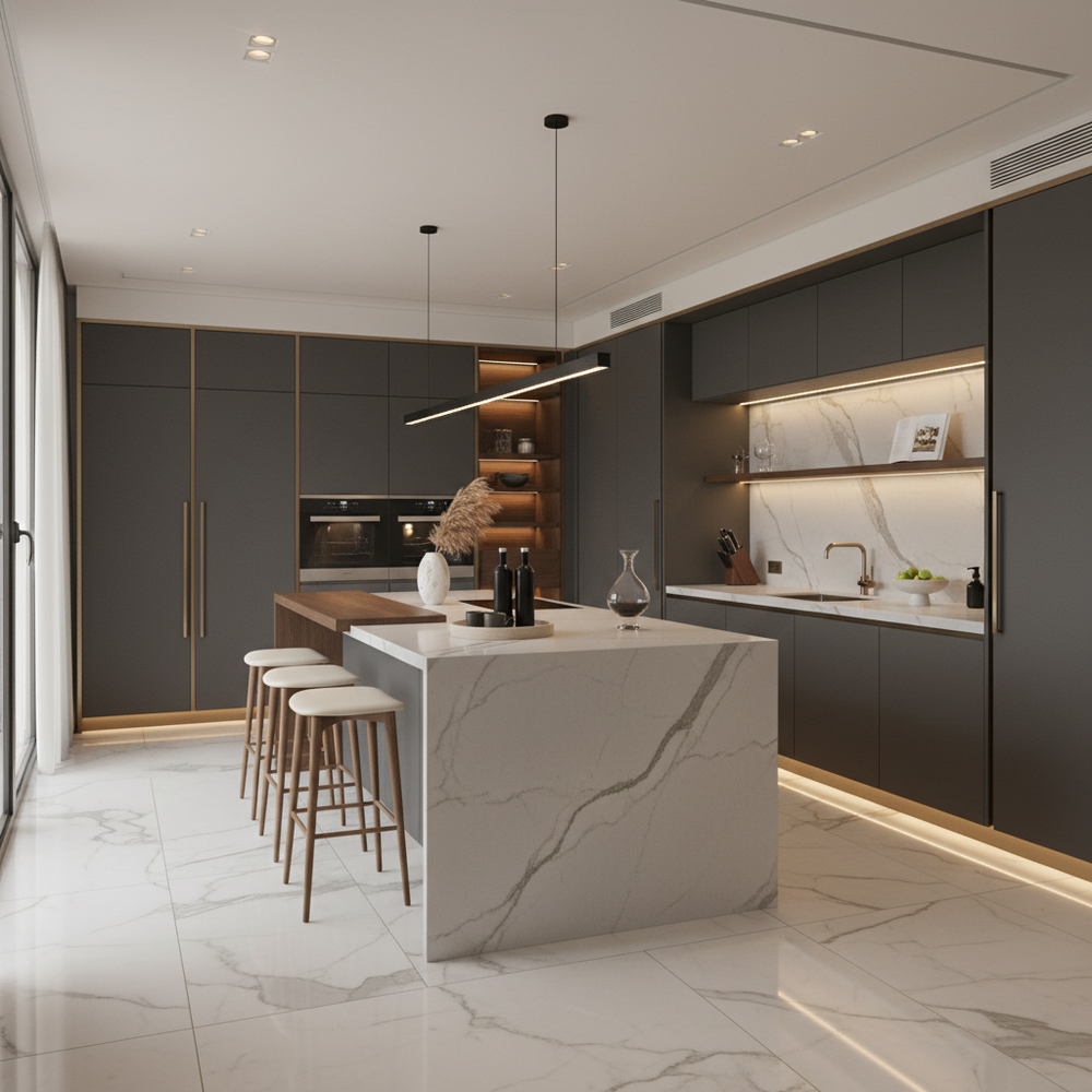 Quartz Modern India Kitchen Design with Premium Finish Cabinets