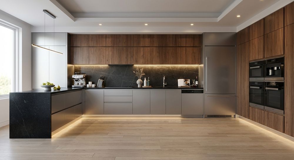 Symphony of Silver & Walnut: Contemporary Kitchen Design