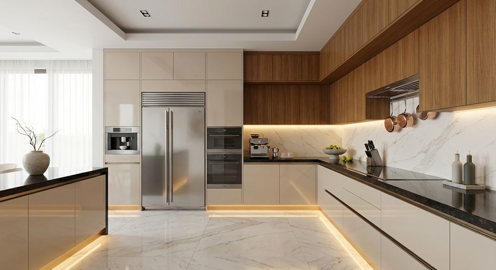 The Champagne & Teak Modern Kitchen: A Symphony of Style and Function