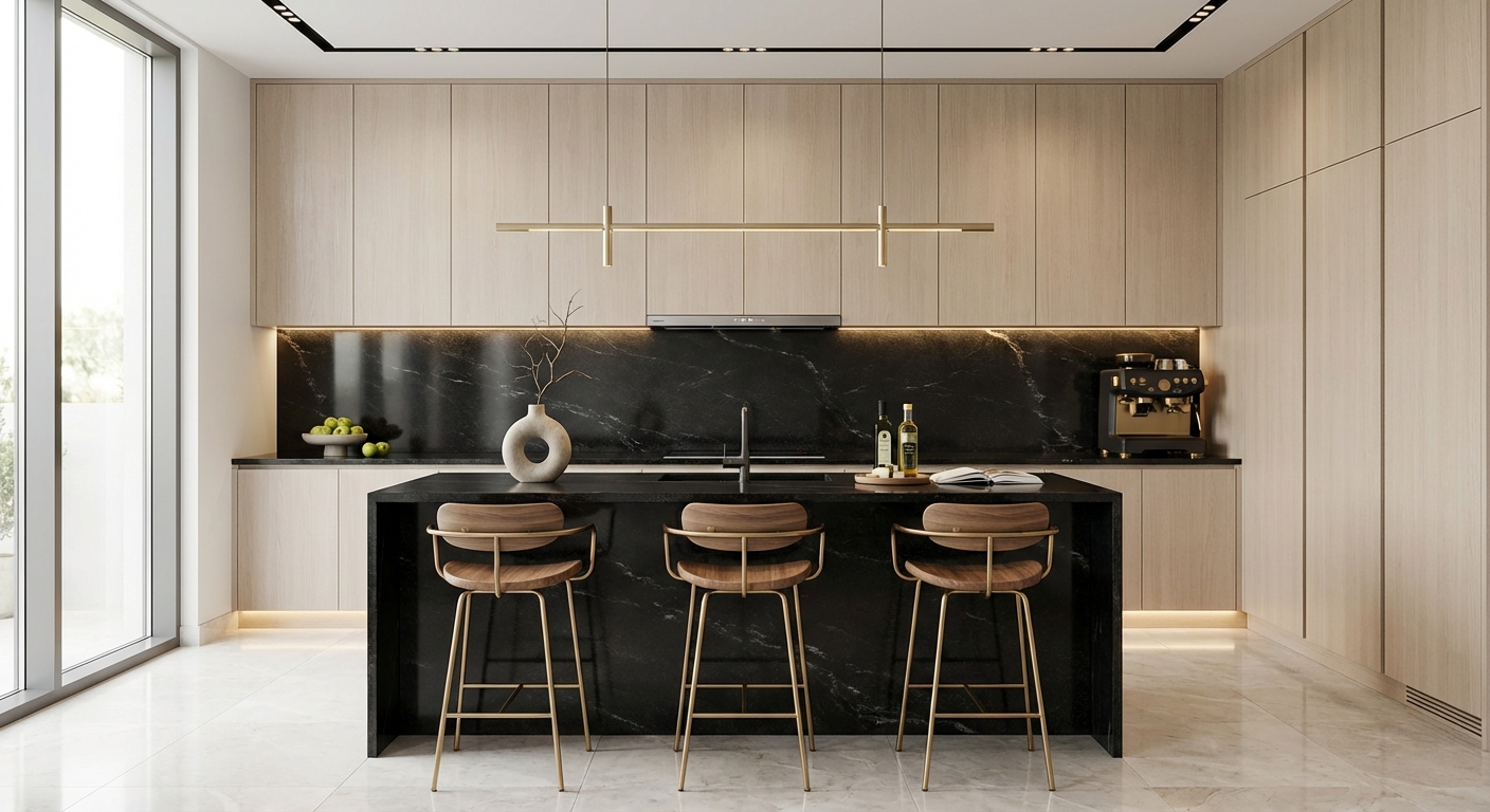 The Minimalist Social Kitchen: Granite & Light