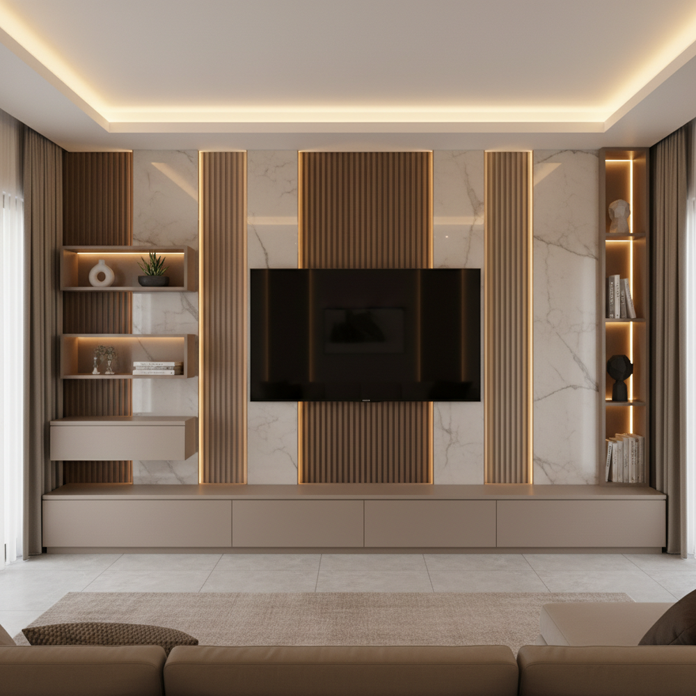 Contemporary Brown and Champagne Floor Standing TV Unit