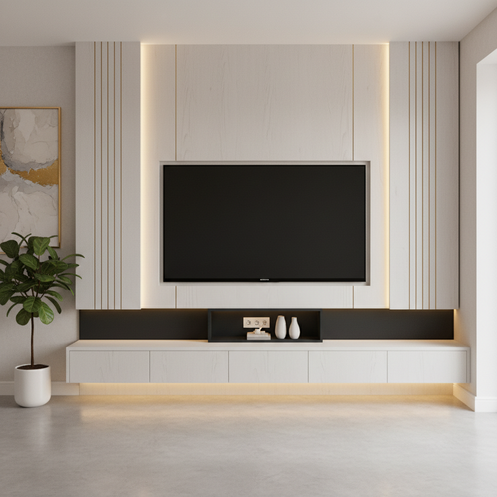 Contemporary Frosty White Floor-Standing TV Unit Design