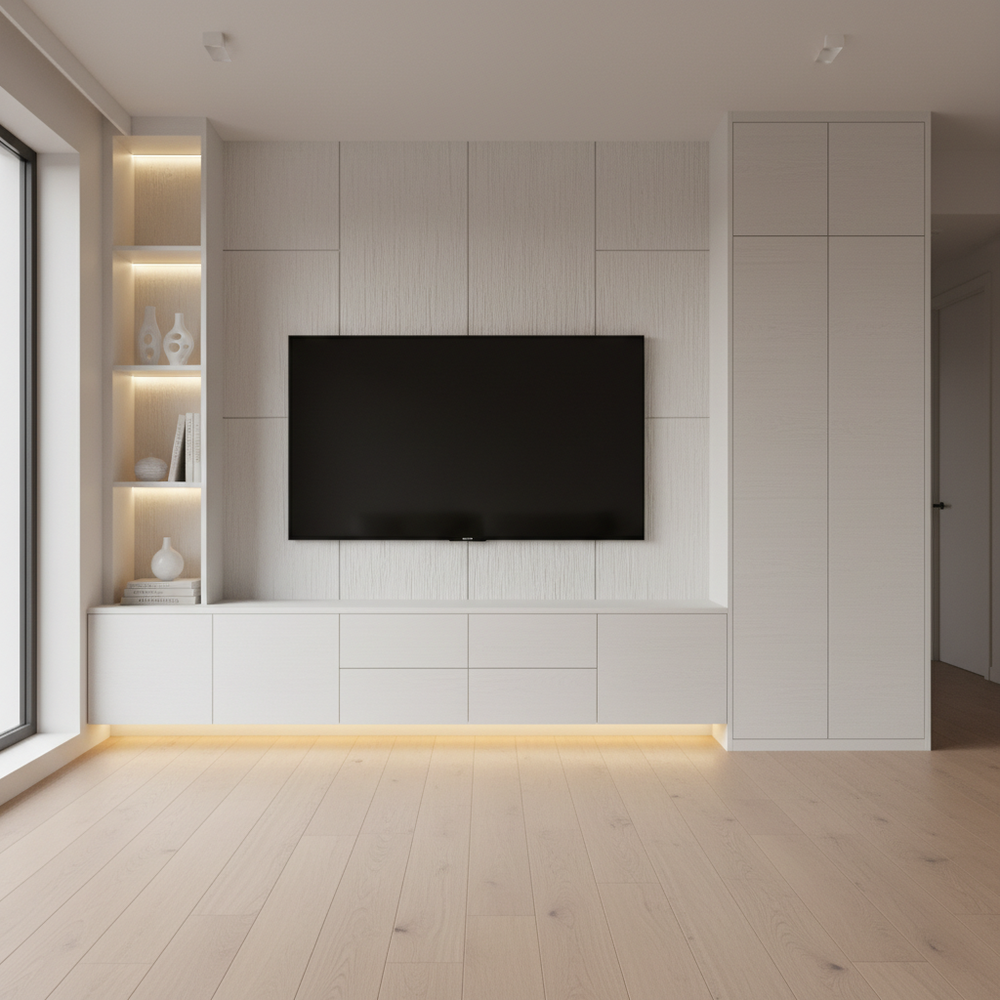 Contemporary Frosty White Wall-Mounted TV Unit Design