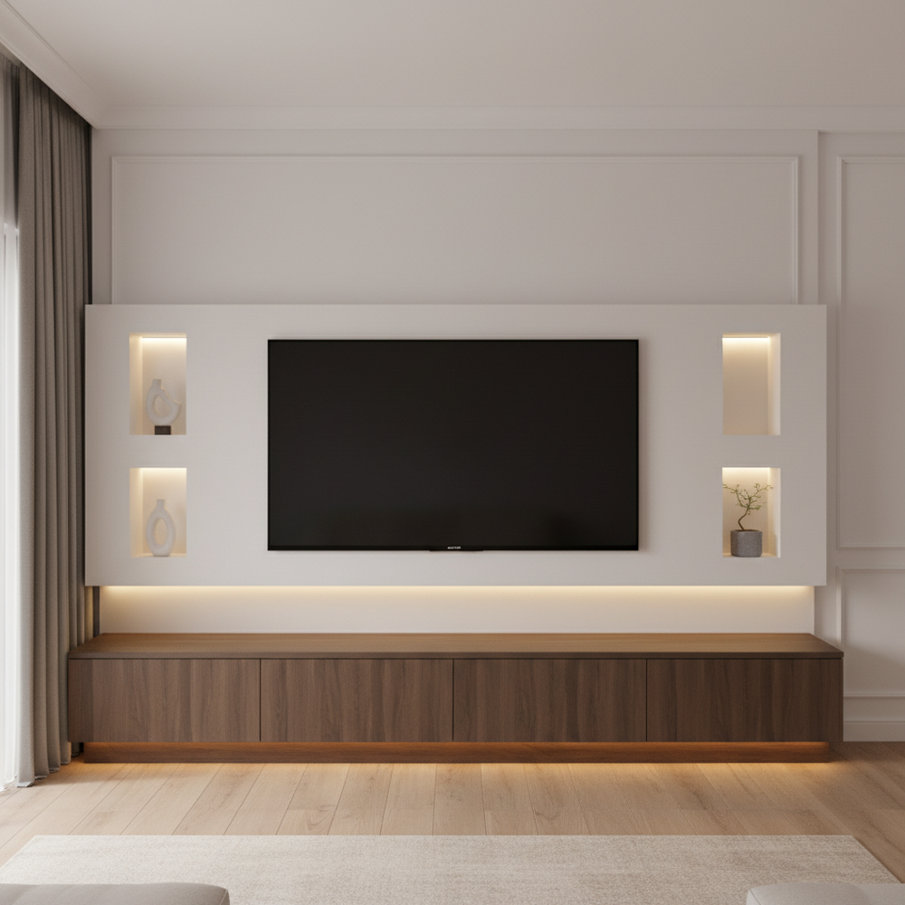Minimal Blossom Magnolia Wall-Mounted TV Unit Design