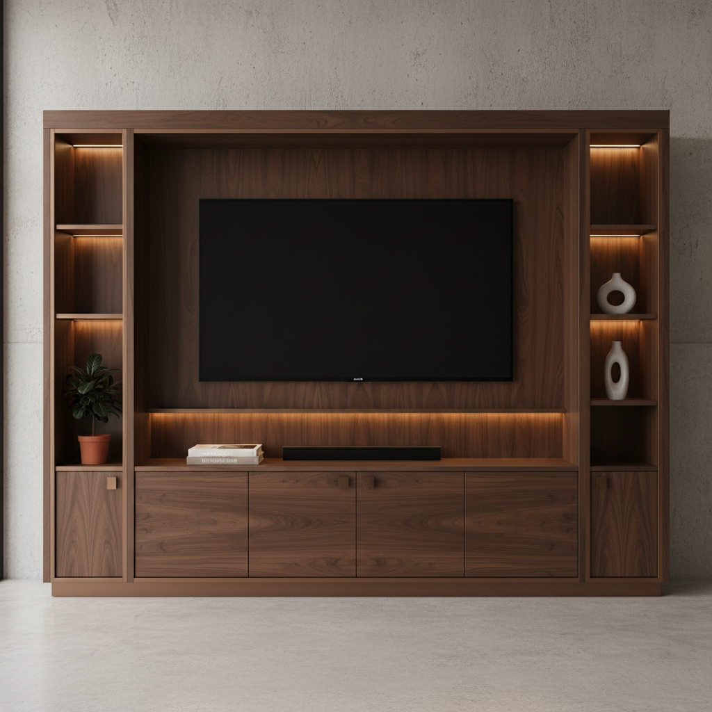 Modern Walnut Bronze Floor Standing TV Unit