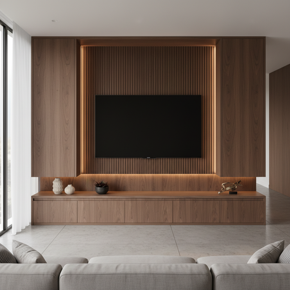 Modern Walnut Brown Floor Standing TV Unit