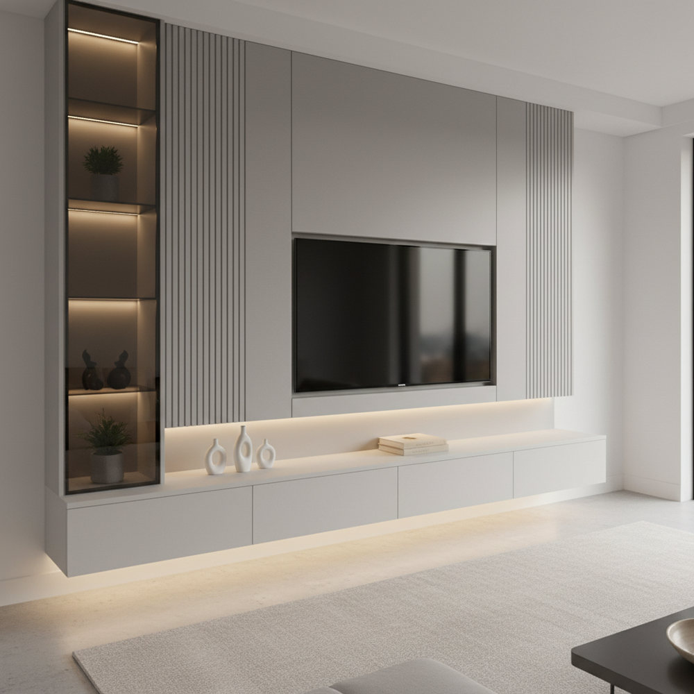 Modern White Floating TV Unit Design