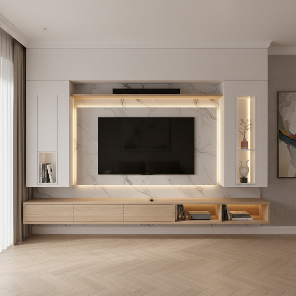 Modern White Wall-Mounted Floating TV Unit