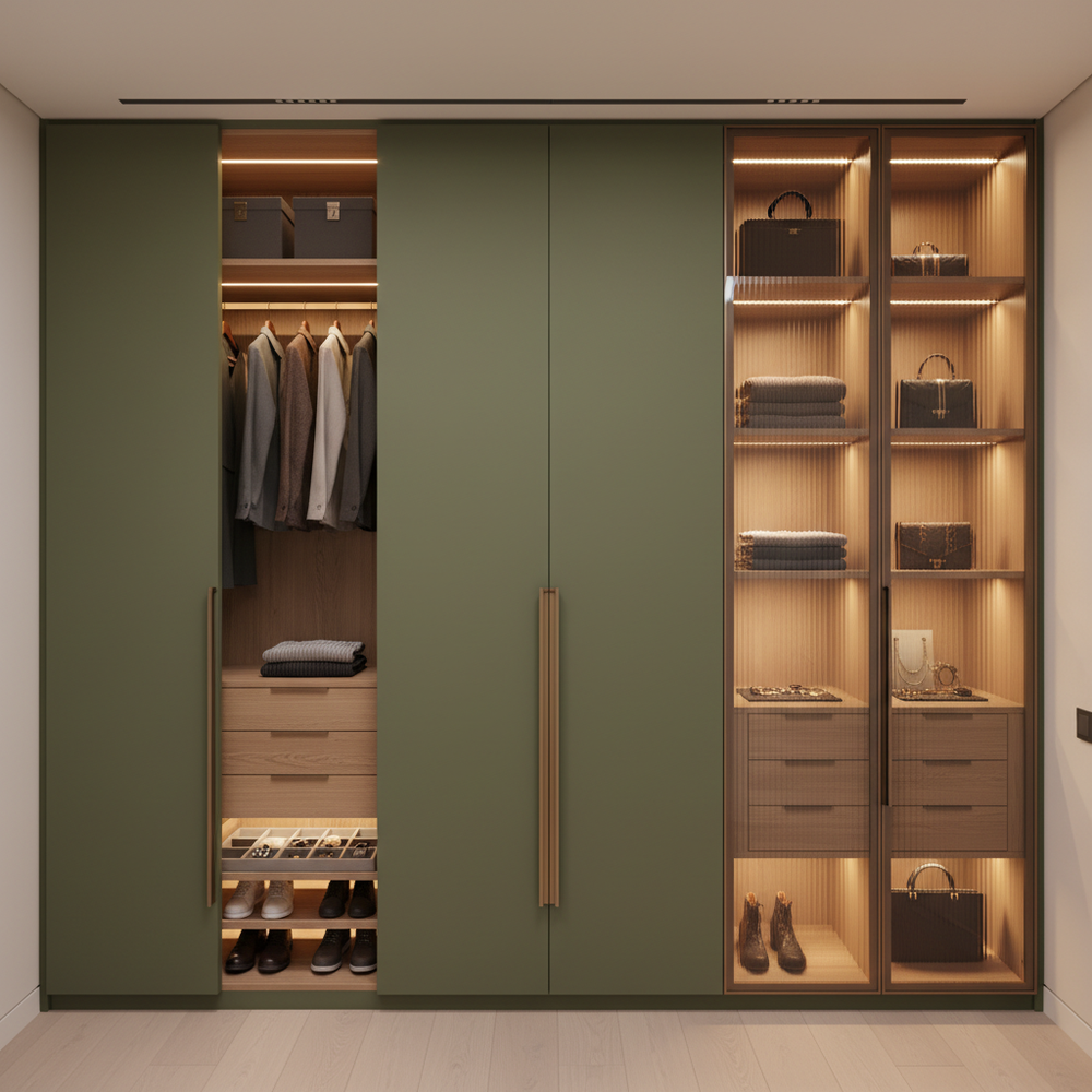 Contemporary Olive Green Swing Door Wardrobe