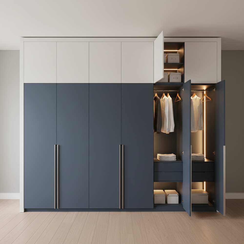 Contemporary Two-Tone White & Shore Swing Wardrobe Design