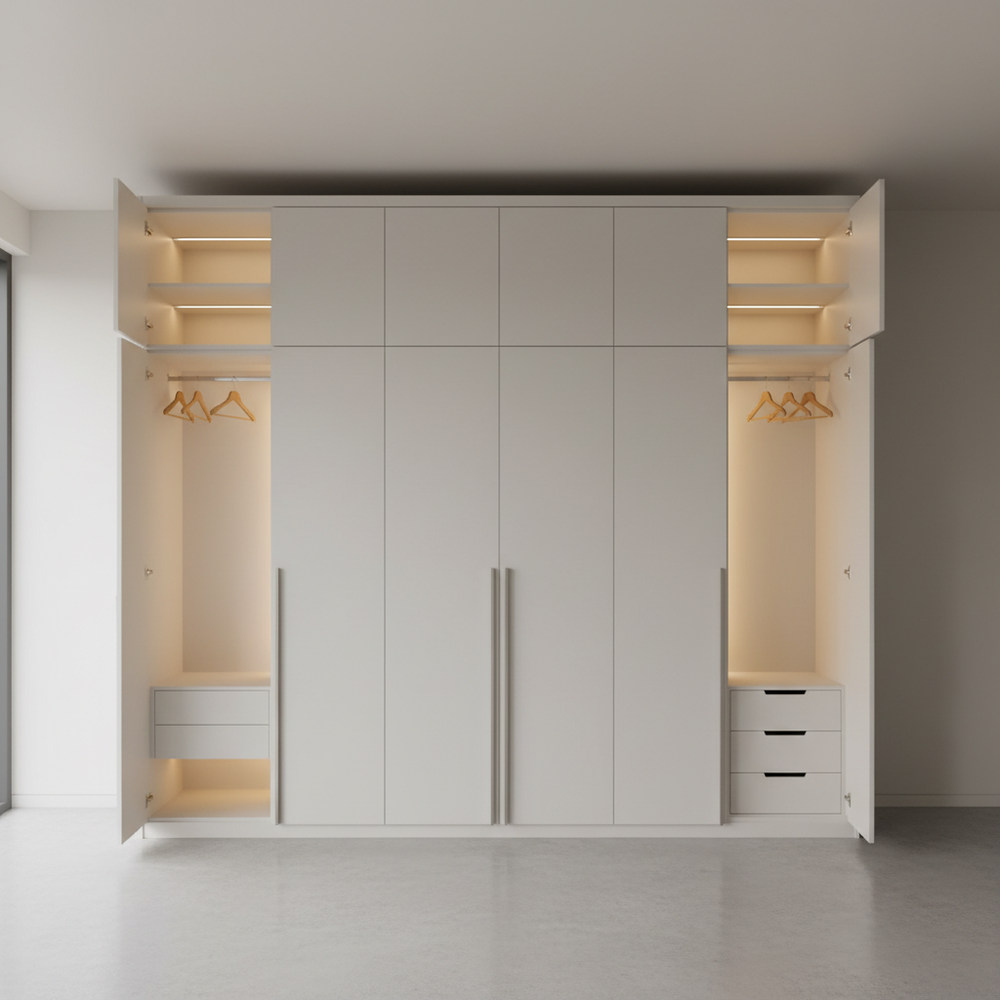 Contemporary White 4-Door Swing Wardrobe Design