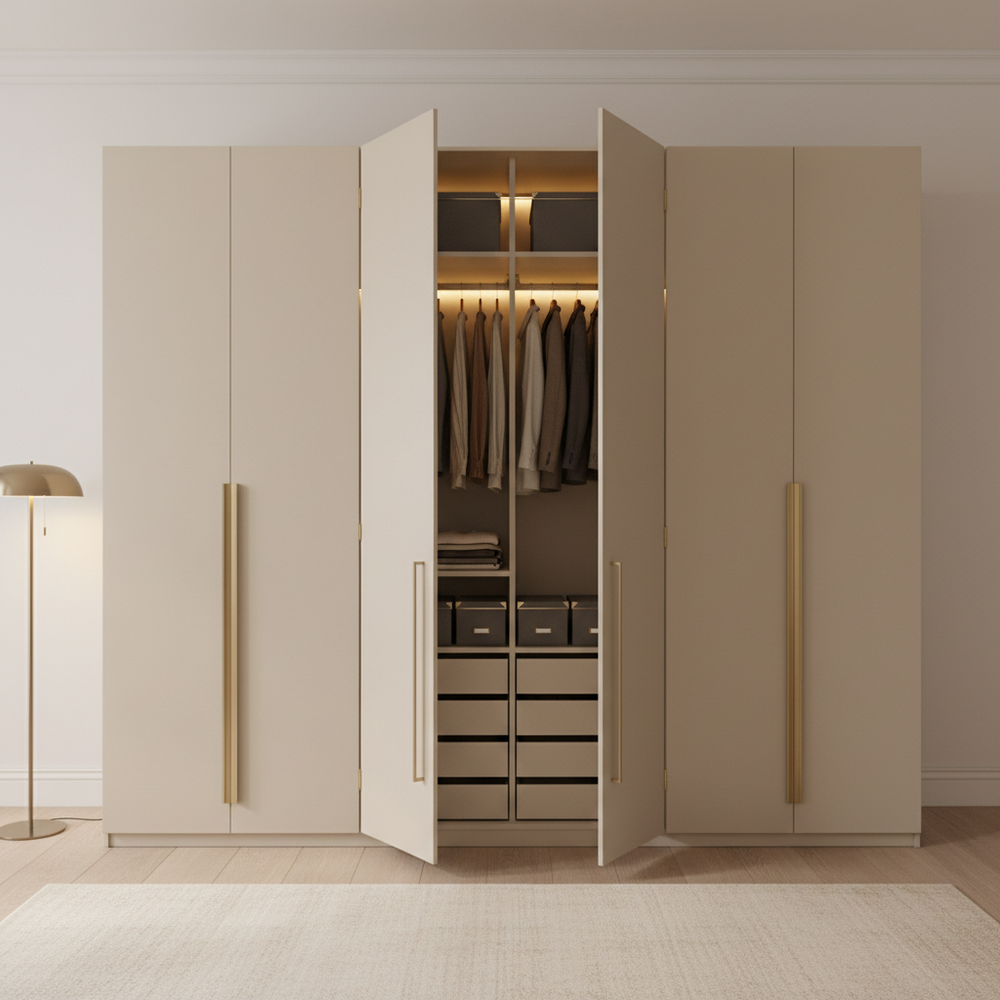 Eclectic Sand Satin 4-Door Swing Wardrobe Design