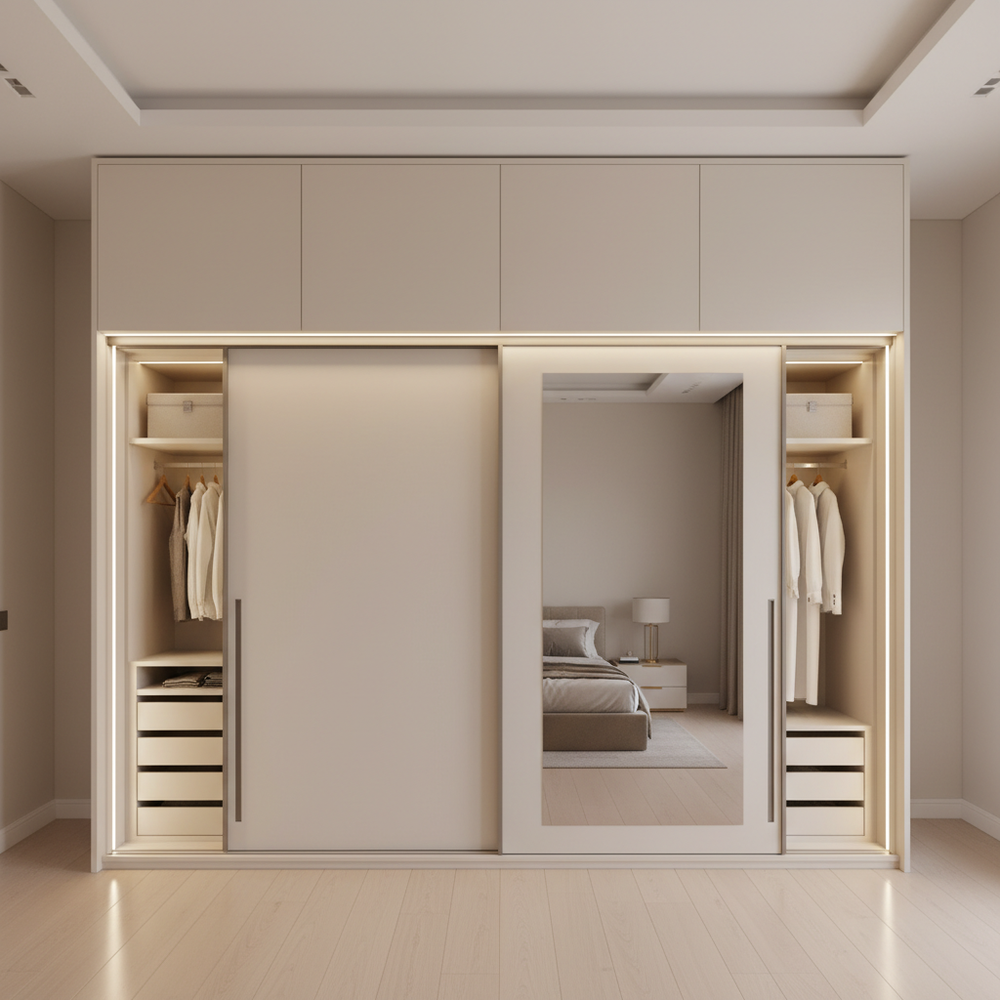 Elegant Irish Cream 2-Door Sliding Wardrobe with Mirror