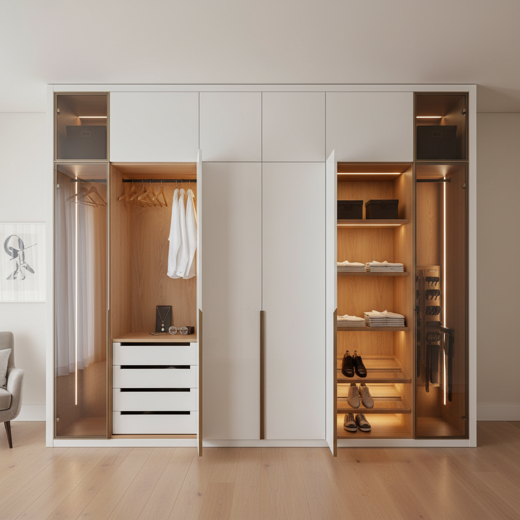 Minimal White 6-Door Swing Wardrobe Design