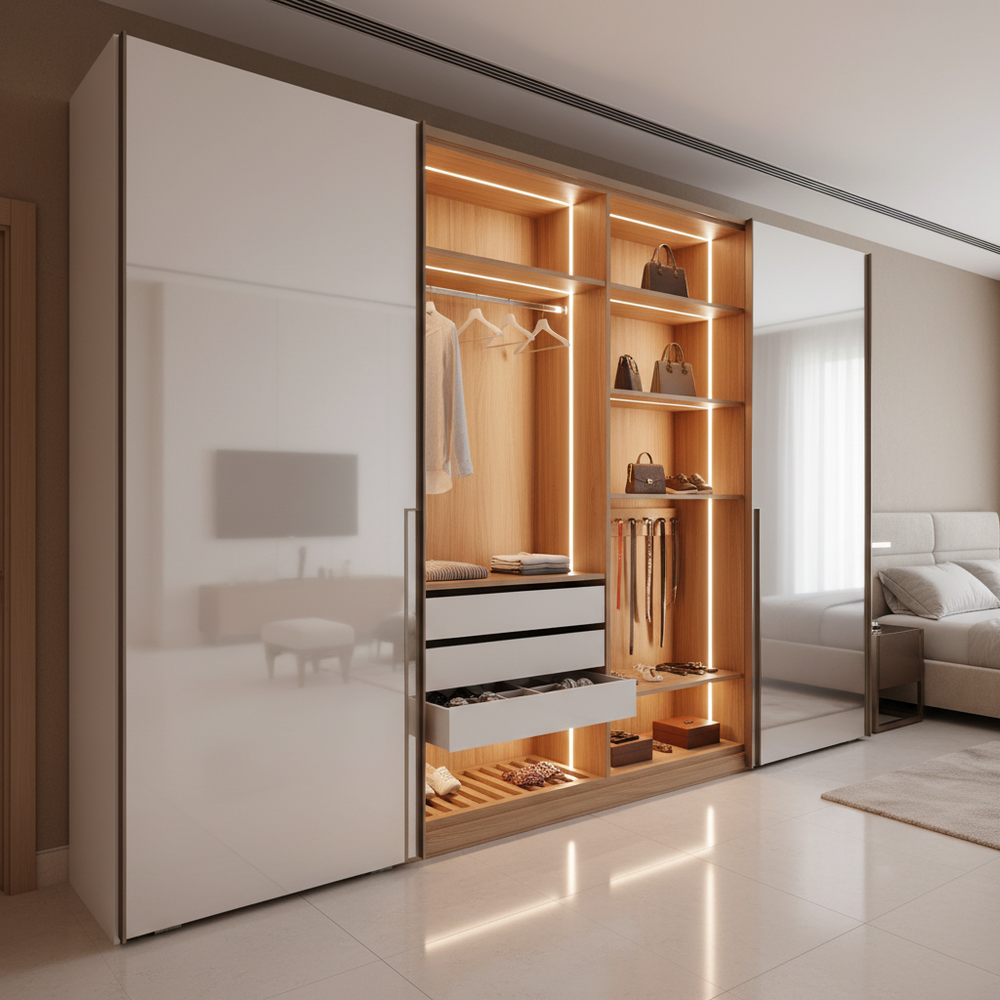 Modern 2 Door Silver Frost And Frosty White Sliding Wardrobe Design