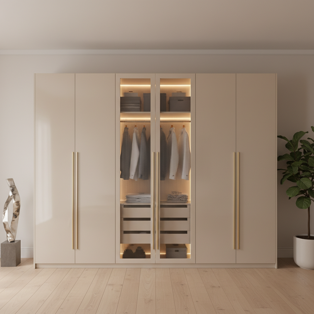 Modern 5 Door Swing Wardrobe Design in Champagne Colour