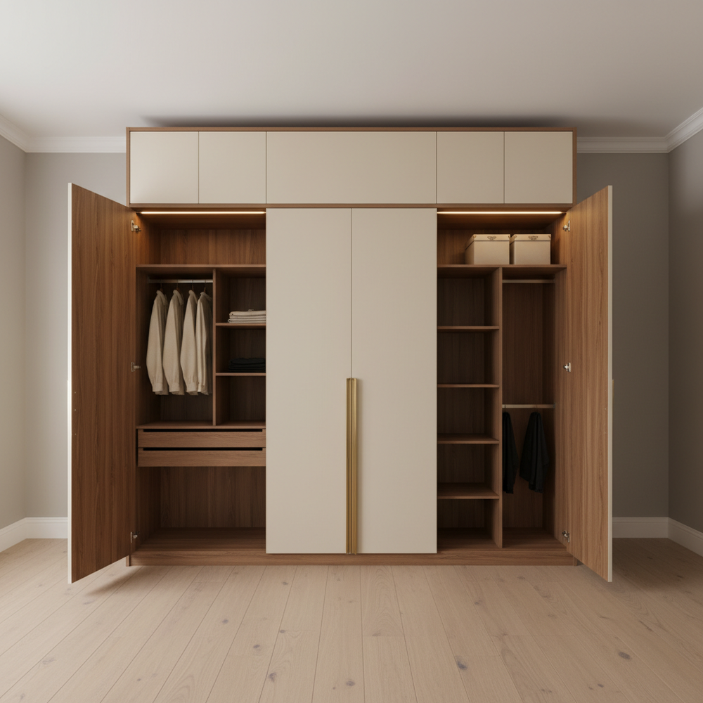 Modern Acacia & Cream 3-Door Swing Wardrobe Design
