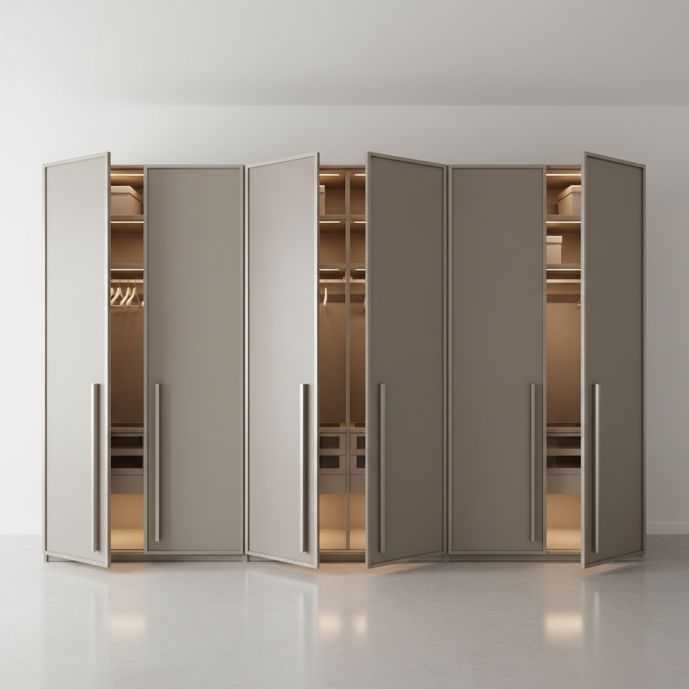 Modern Aluminium Frame 6-Door Walk-In Wardrobe Design