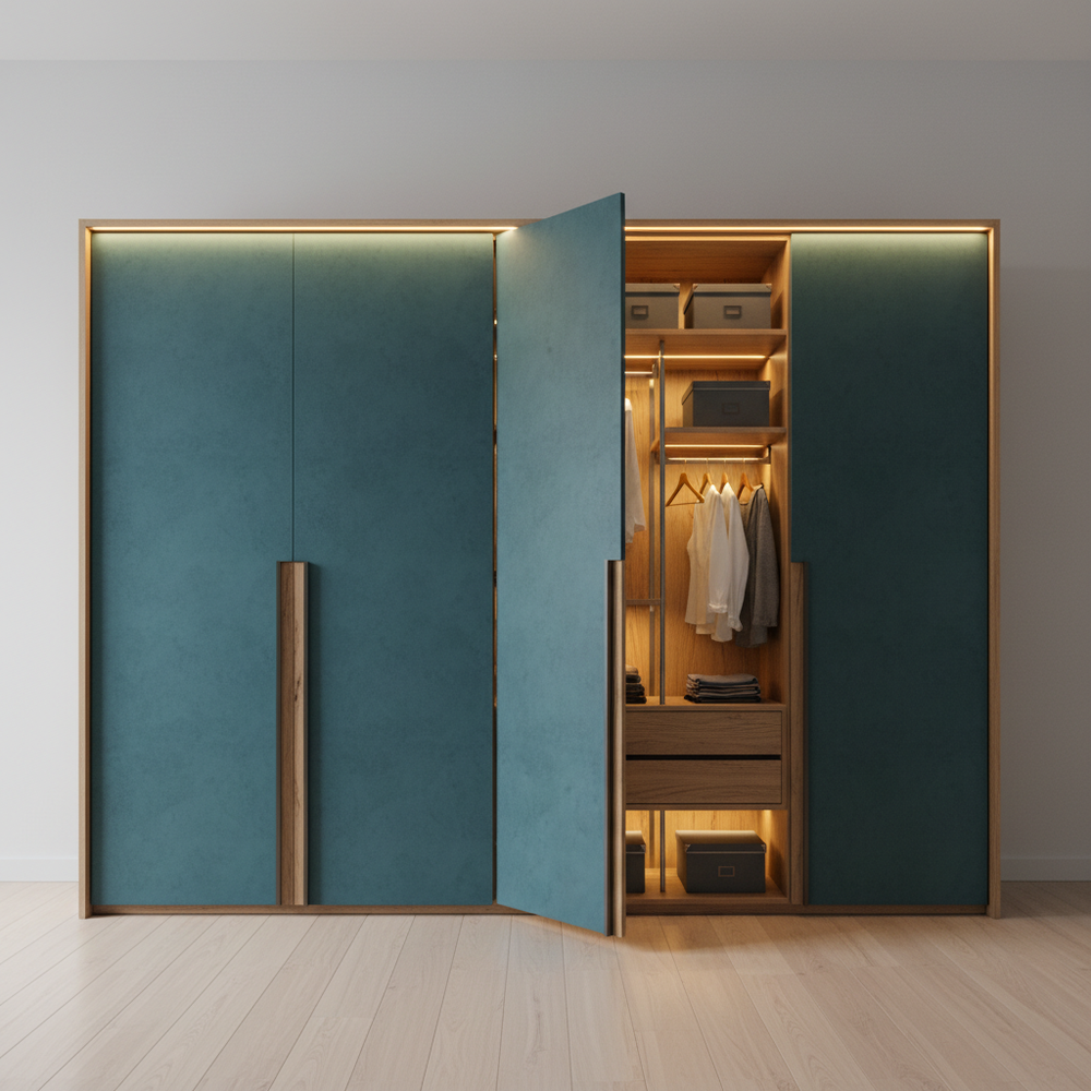 Modern Blue-Green 3-Door Sliding Wardrobe Design