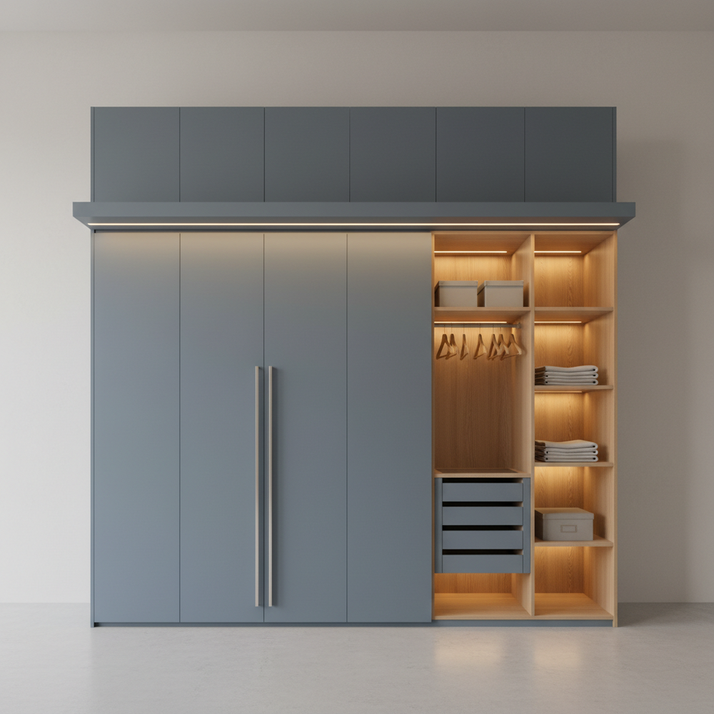 Modern Blue Shore 2-Door Swing Wardrobe with Open Shelves