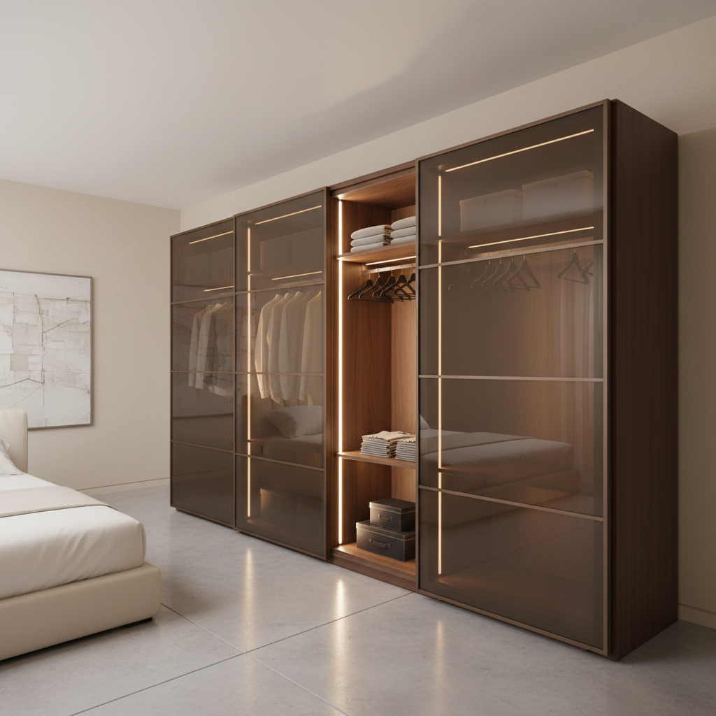 Modern Brown Tint Glass Sliding Door Wardrobe