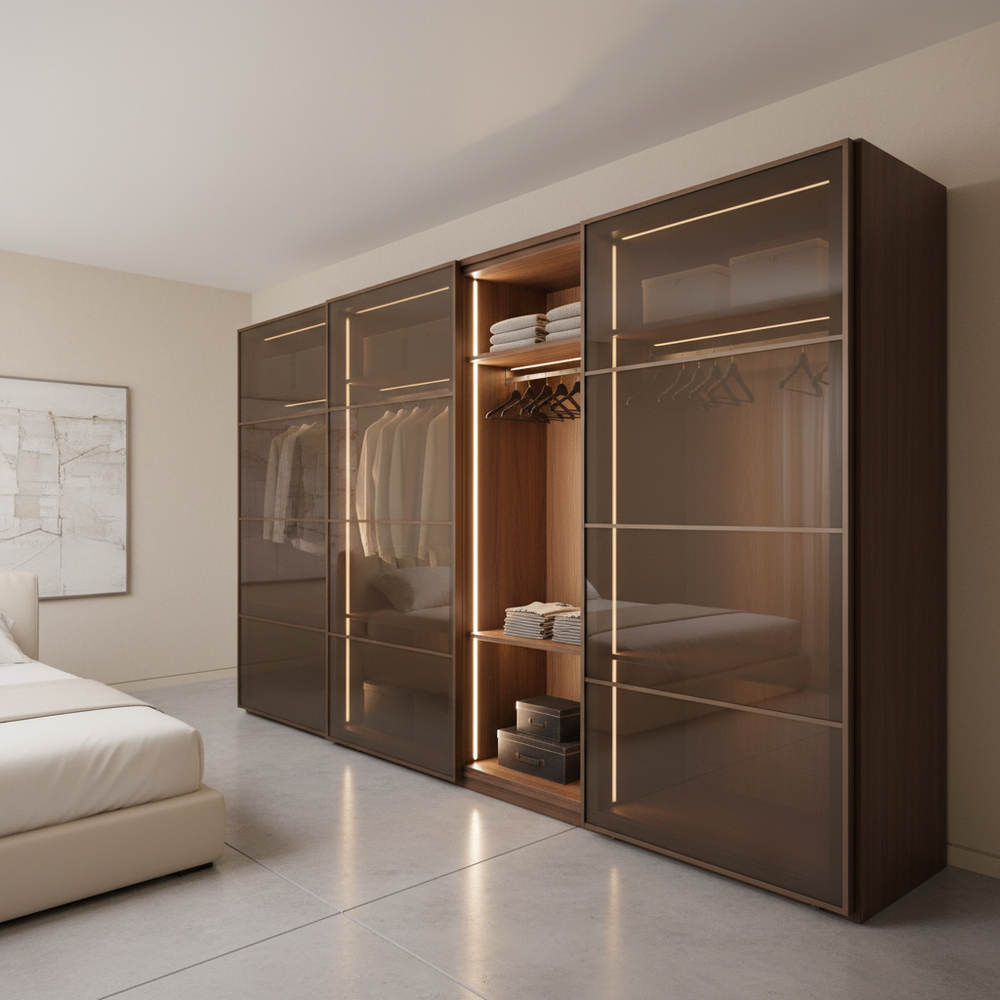 Modern Brown Tint Glass Sliding Door Wardrobe