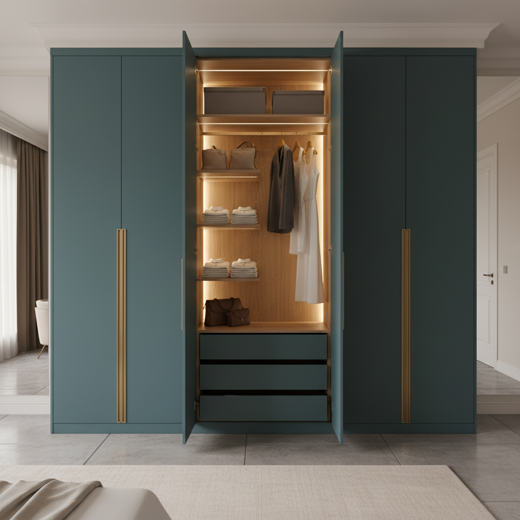 Modern Caribe 4-Door Swing Wardrobe with Tall Handles