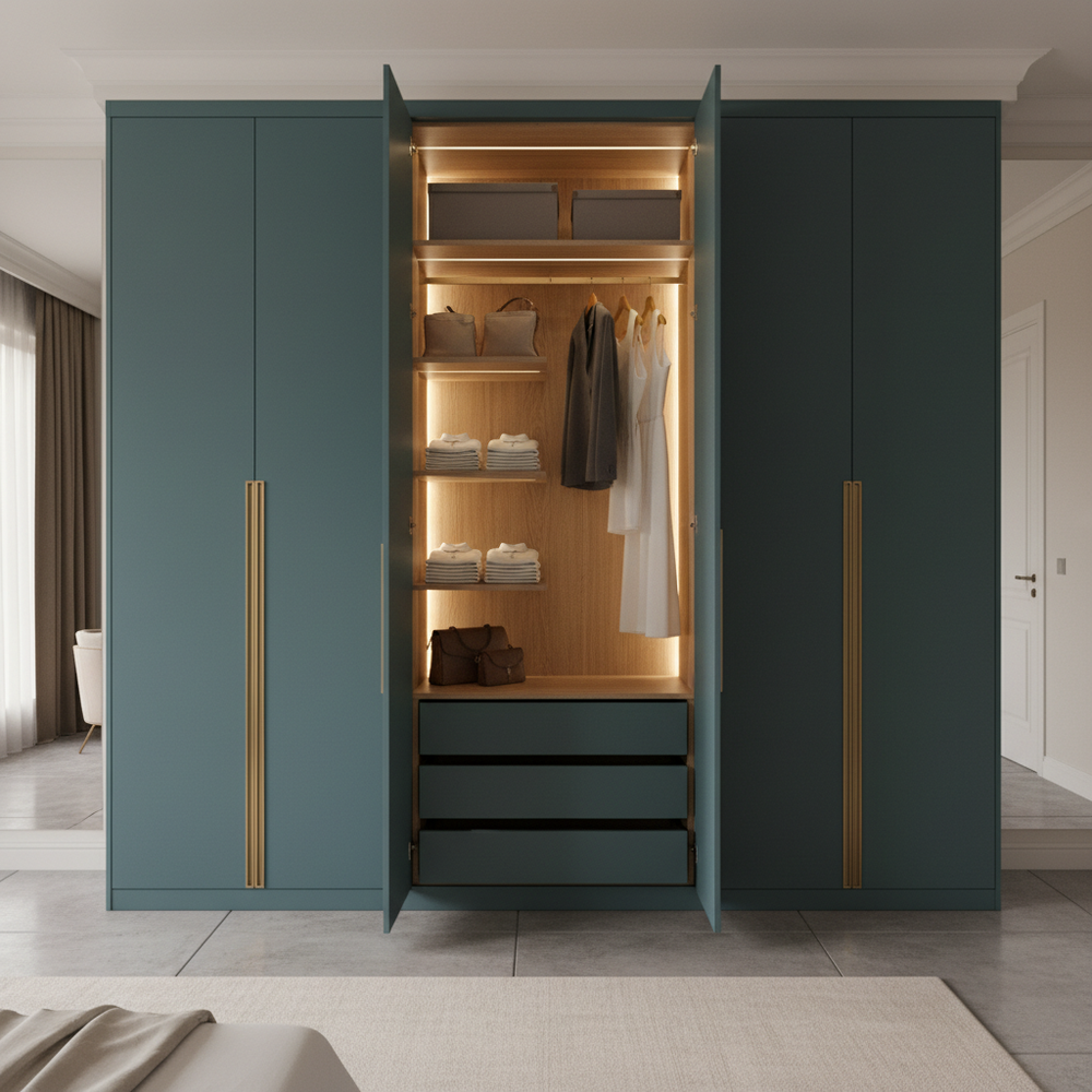 Modern Caribe 4-Door Swing Wardrobe with Tall Handles