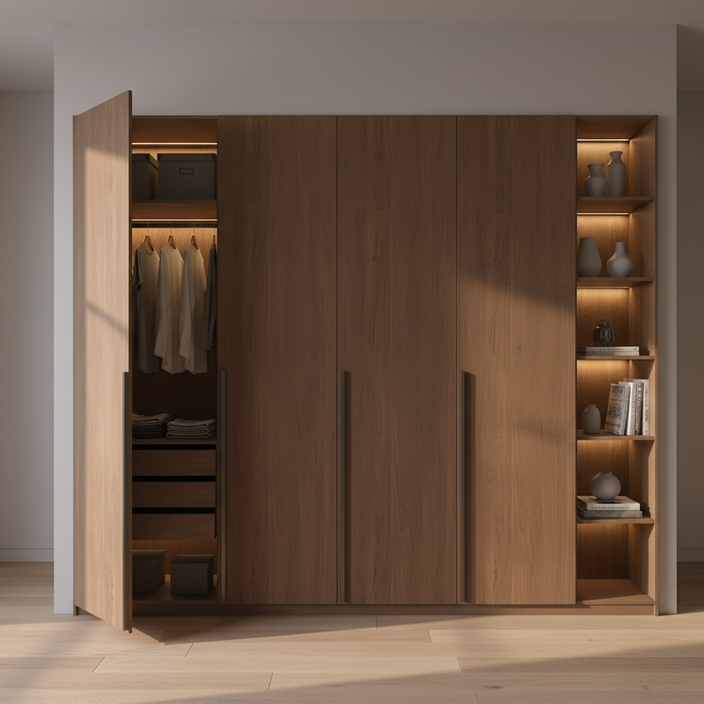 Modern Caven Acacia 4-Door Swing Wardrobe