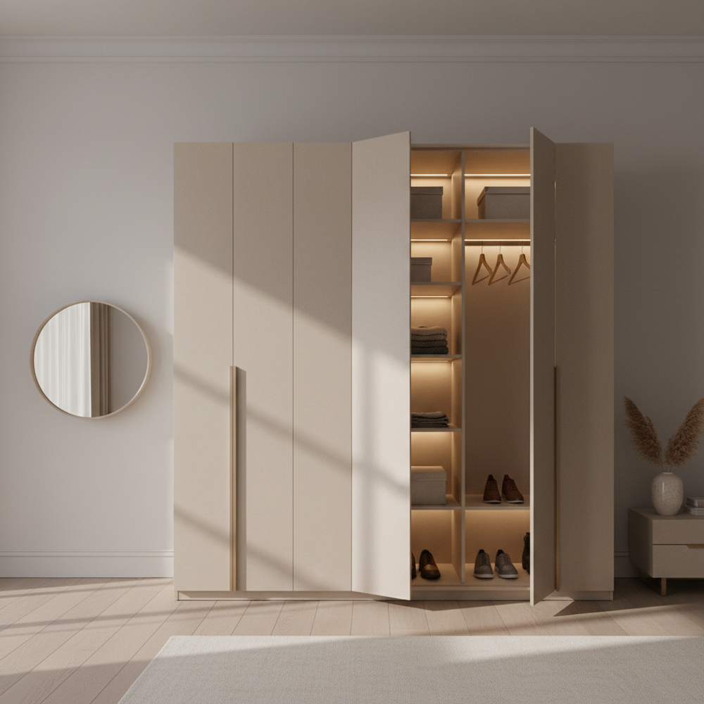 Modern Champagne 3-Door Swing Wardrobe