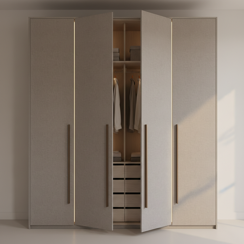 Modern Denim Suedette 4-Door Swing Wardrobe Design