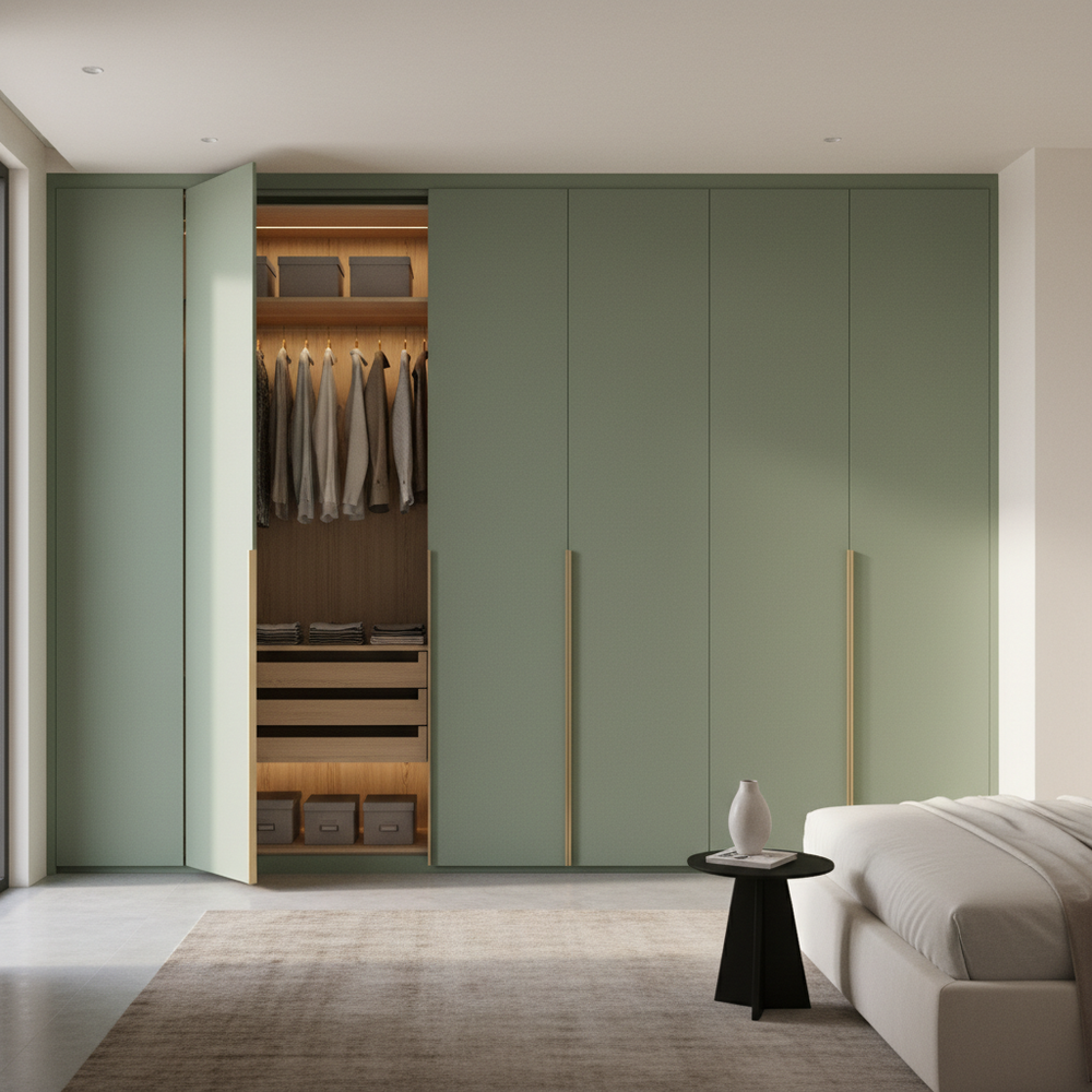 Modern Desert Green Hinged Wardrobe Design