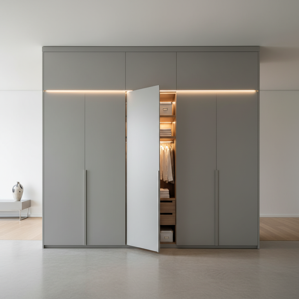Modern Dove Grey 3-Door Hinged Wardrobe Design