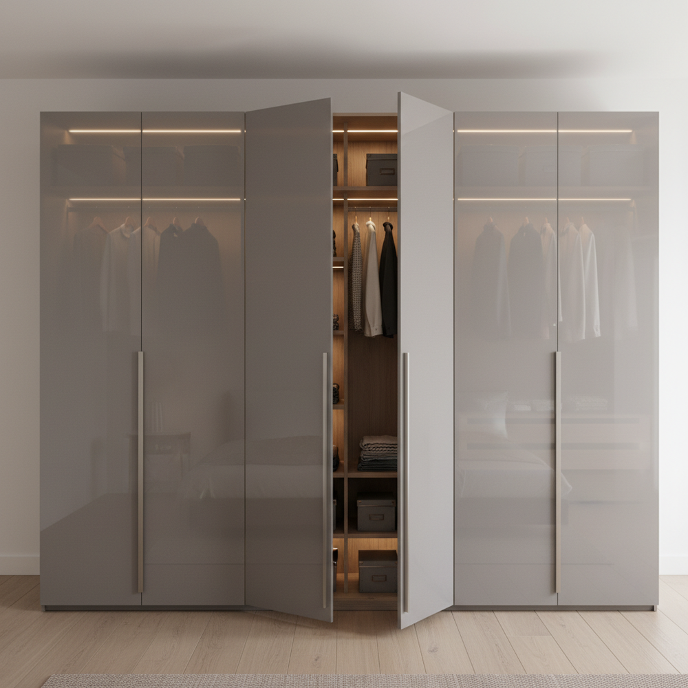 Modern Dove Grey Reflective Swing Door Wardrobe