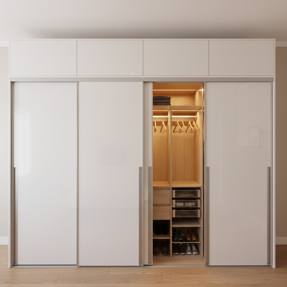 Modern Frosty White 4-Door Sliding Wardrobe