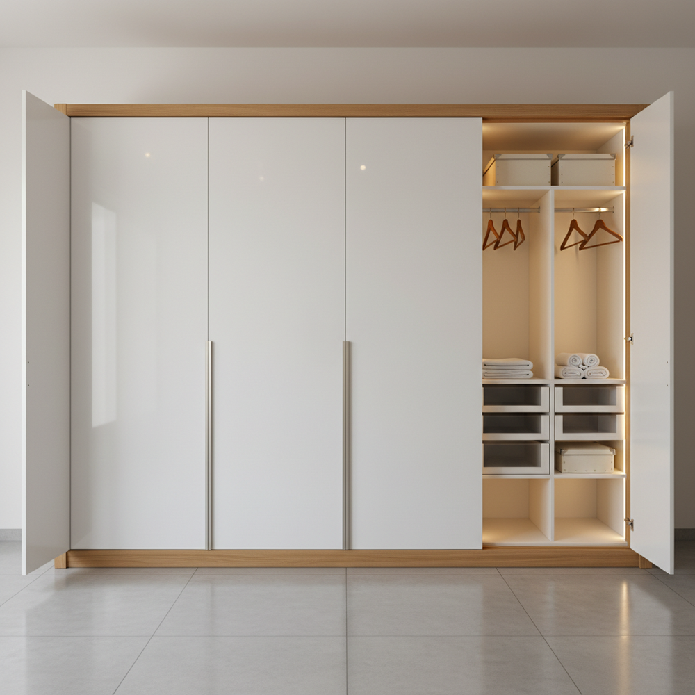 Modern Frosty White 4-Door Swing Wardrobe Design