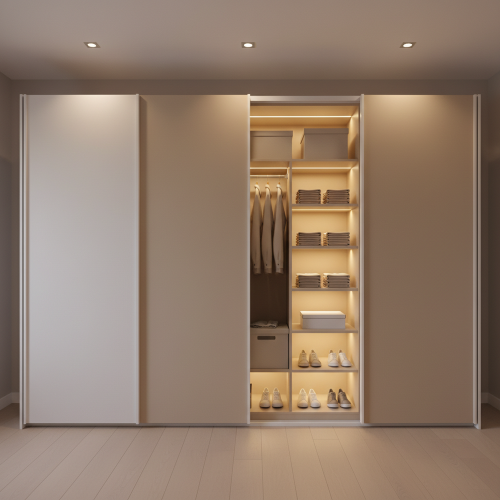 Modern Frosty White & Beige 3-Door Sliding Wardrobe
