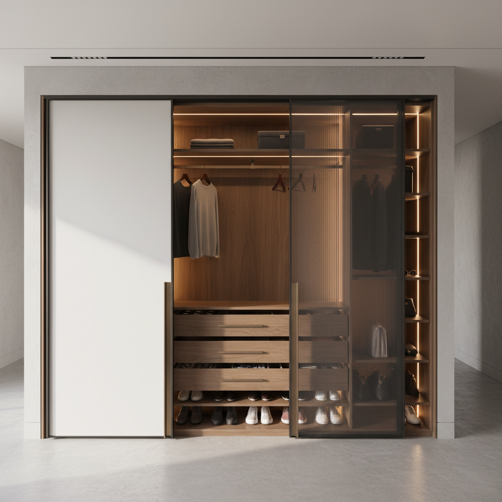 Modern Frosty White & Smoke Grey Sliding 2-Door Wardrobe