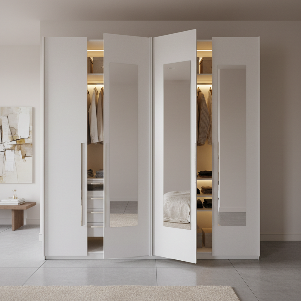 Modern Frosty White Swing Door Wardrobe