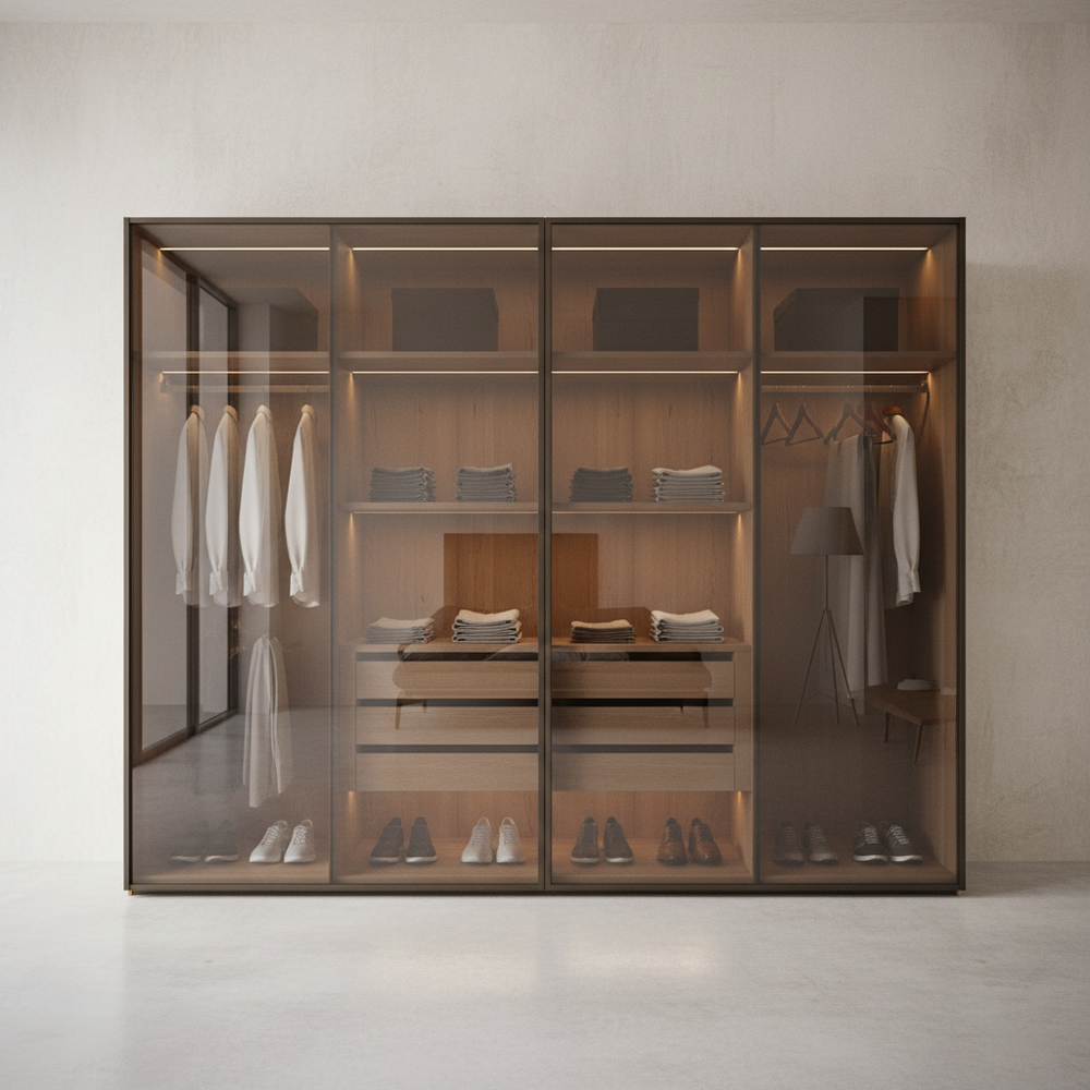 Modern Glass 2-Door Sliding Door Wardrobe Design