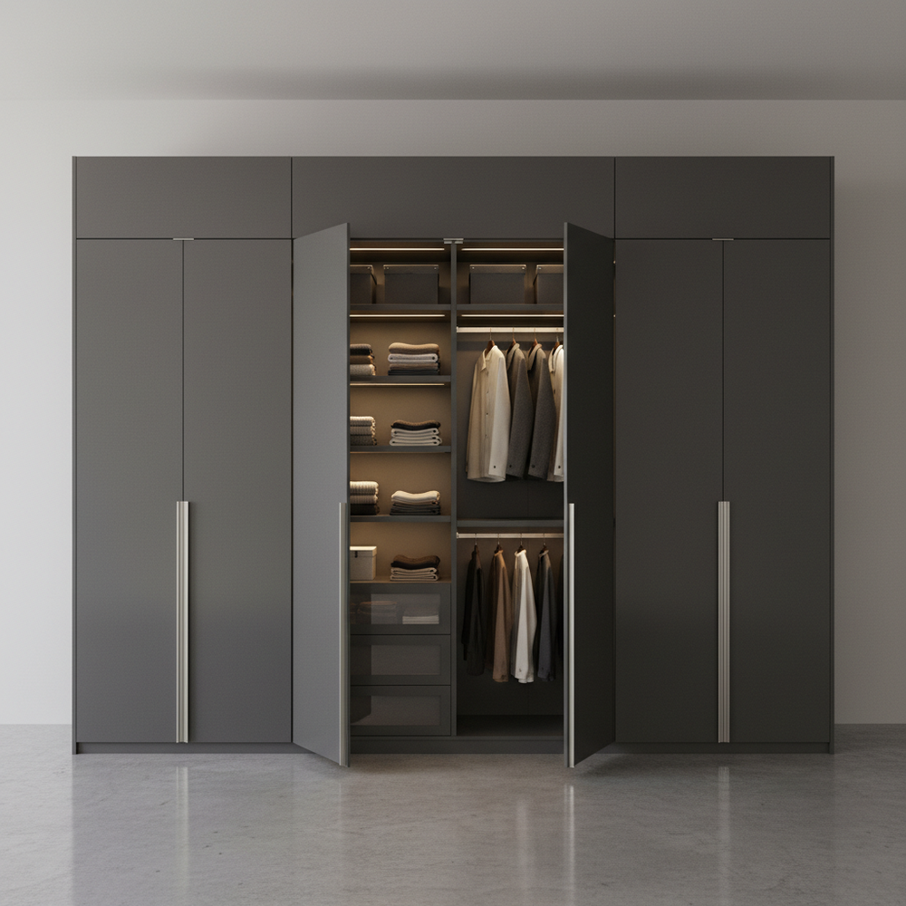 Modern Gothic Grey 4-Door Swing Wardrobe