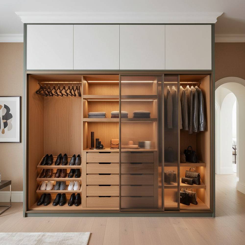Modern Green and White Sliding 2-Door Wardrobe Design
