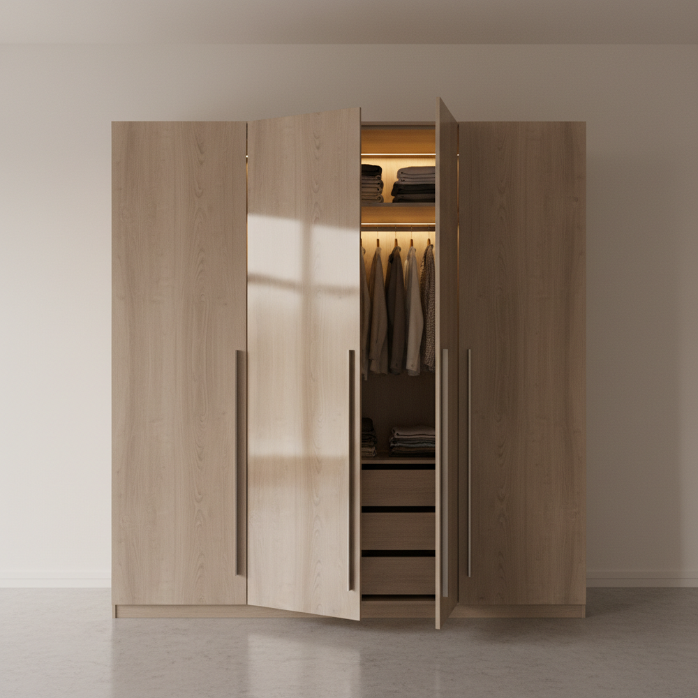Modern Hooked Acacia 3-Door Swing Wardrobe Design