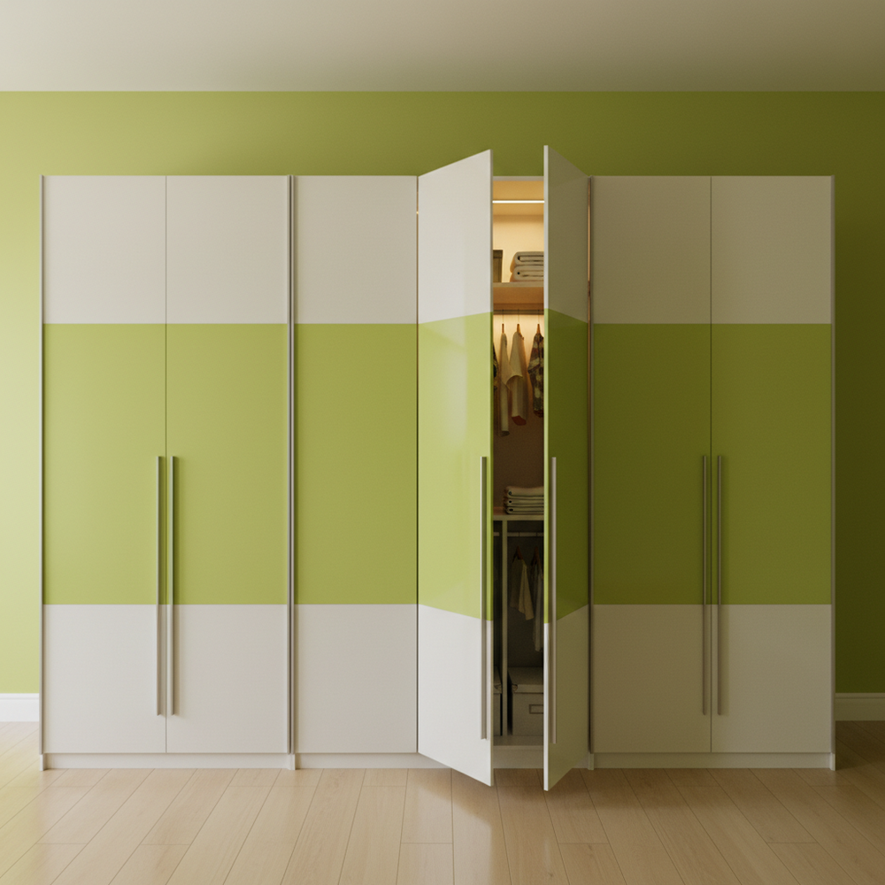 Modern Lime Green and White 6-Door Swing Wardrobe