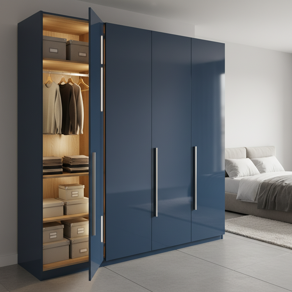 Modern Mantello Blu 4-Door Swing Wardrobe Design