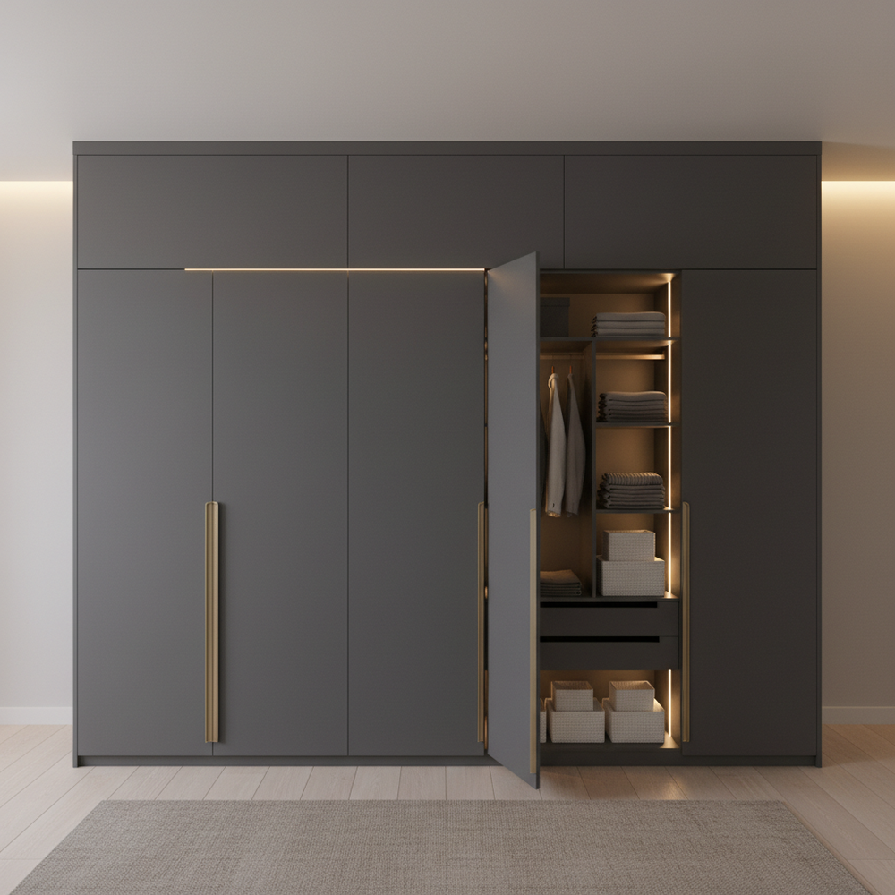 Modern Matte Finish 4-Door Swing Wardrobe Design
